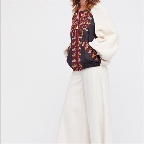 Free People Two Faced Embroidered Jacket Blue Cream Size Small - Picture 3 of 16